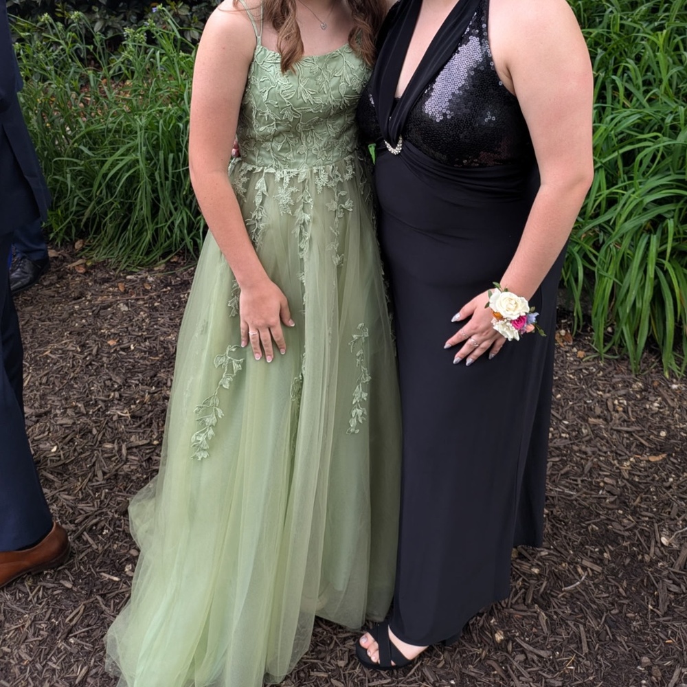 Floor Length Floral Green Prom Dress